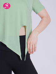 【ZBS073】 奶油薄荷绿  侧开叉宽松短袖速干透气瑜伽罩衫