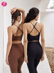 【J1340黑色】短款带胸垫蝴蝶结美背瑜伽背心性感运动瑜伽套装