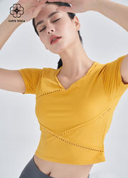 【Y1044】镂空个性剪裁上衣 琥珀黄