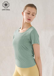 【Y1077】网纱拼接舒适透气瑜伽运动罩衫上衣 麻绿