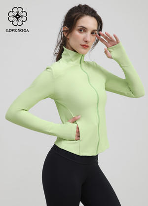 【W497】 秋冬季瑜伽外套全螺纹修身显瘦经典立领百搭  新绿