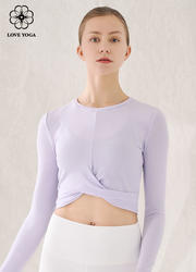 【Y1060】love yoga 交叉扭结下摆螺纹上衣 淡紫色