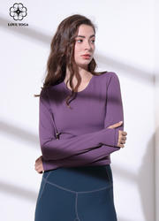 【Y903】秋冬新款修身显瘦长袖瑜伽上衣   葡萄紫