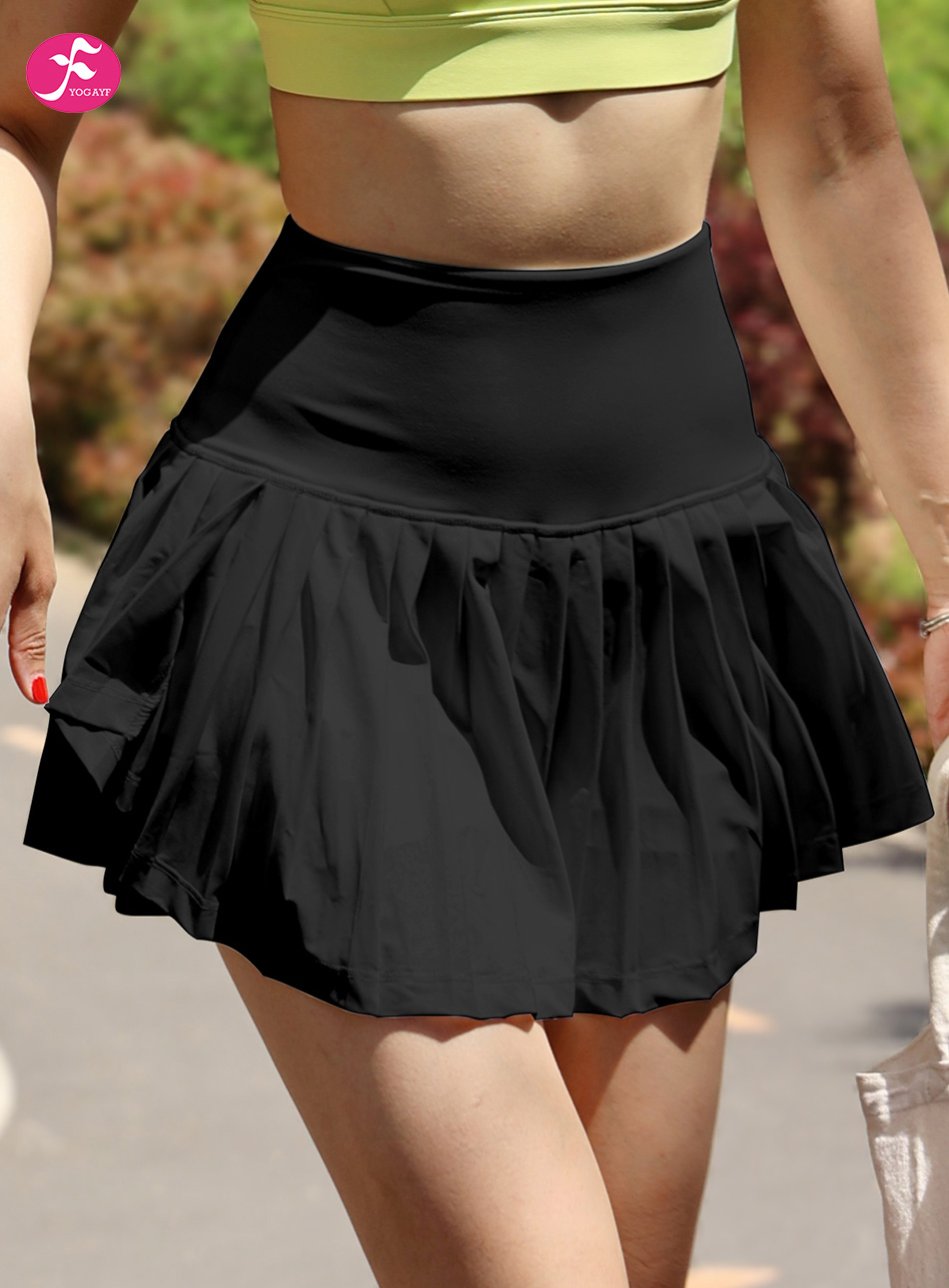 【KZ152黑色】薄款跑步防走光百褶裙高腰显瘦瑜伽网球运动裙裤短裙 