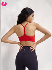 【SY225中国红 】美背瑜伽训练一体式运动bra防震露背背心      胸垫：活动杯（可拆卸）
