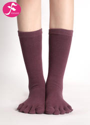 【WZ-AJH】暗酒红| 瑜伽袜中筒五指分趾袜纯棉秋冬保暖纯色净色防滑  纯色款