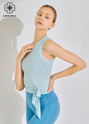【Y1065】超薄舒适透气罩衫绑腰系带设计上衣 天蓝 