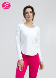 【SY085】后背镂空抽褶优雅气质瑜伽长袖T恤   白色