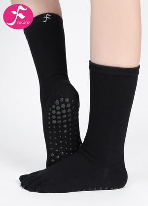 【WZ-HS】黑色| 瑜伽袜中筒五指分趾袜纯棉秋冬保暖纯色净色防滑  纯色款