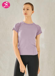 【SY013】瑜伽圆领短袖显瘦腰身上衣 藤紫色