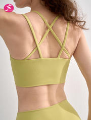 【SY130】百合绿   一体杯美背裸感螺纹瑜伽运动吊带背心上衣