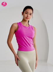 【SY217野莓色】无袖上衣收腰修身舒适弹力瑜伽背心  胸垫：活动杯（可拆卸）