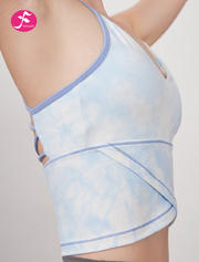 【SY151】瑜伽服细肩带交叉性感美背上衣扎染  运动健身 天晴蓝