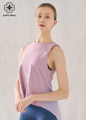 【Y1070】运动背心式罩衫舒适透气网纱拼接 复古紫红